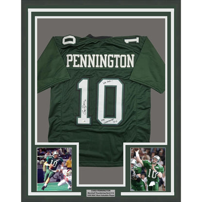 Framed Autographed/Signed Chad Pennington 35x39 Marshall Green College Football Jersey JSA COA