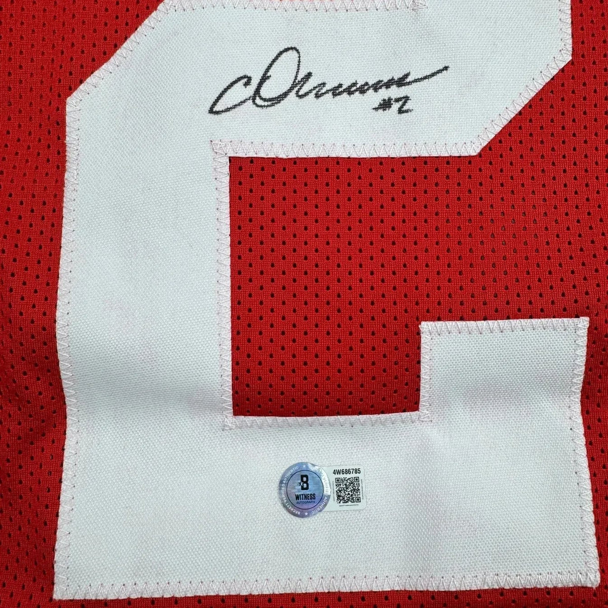 Framed Autographed/Signed Chris Olave 35x39 Ohio State Red College Football Jersey Beckett BAS COA