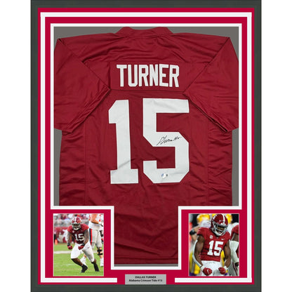 Framed Autographed/Signed Dallas Turner 35x39 Alabama Red College Football Jersey Beckett BAS COA