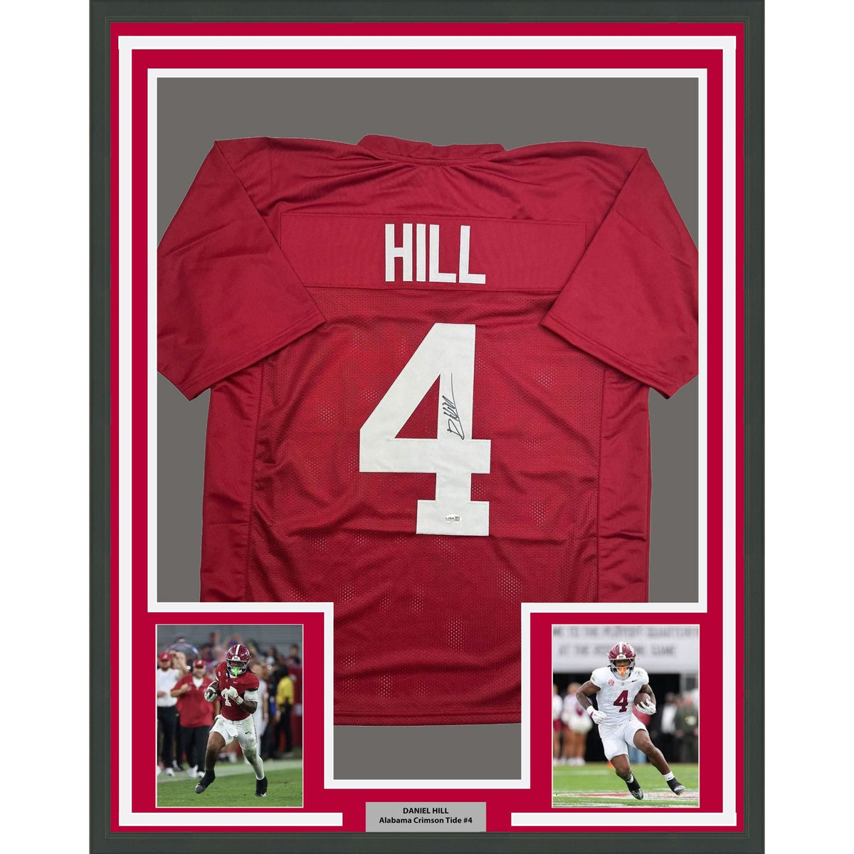 Framed Autographed/Signed Daniel Hill 35x39 Alabama Red College Football Jersey JSA COA