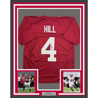 Framed Autographed/Signed Daniel Hill 35x39 Alabama Red College Football Jersey JSA COA