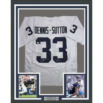 Framed Autographed/Signed Dani Dennis-Sutton 35x39 Penn State White College Football Jersey JSA COA