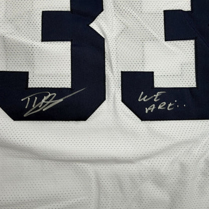 Framed Autographed/Signed Dani Dennis-Sutton 35x39 Penn State White College Football Jersey JSA COA