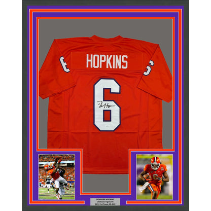 Framed Autographed/Signed DeAndre Hopkins 35x39 Clemson Orange College Football Jersey JSA COA