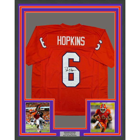 Framed Autographed/Signed DeAndre Hopkins 35x39 Clemson Orange College Football Jersey JSA COA