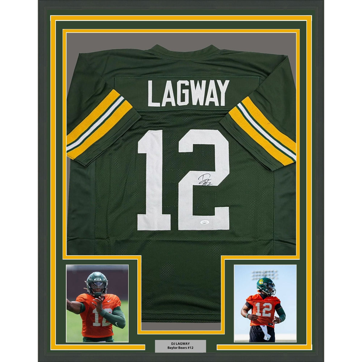 Framed Autographed/Signed DJ Lagway 35x39 Baylor Green College Football Jersey JSA COA