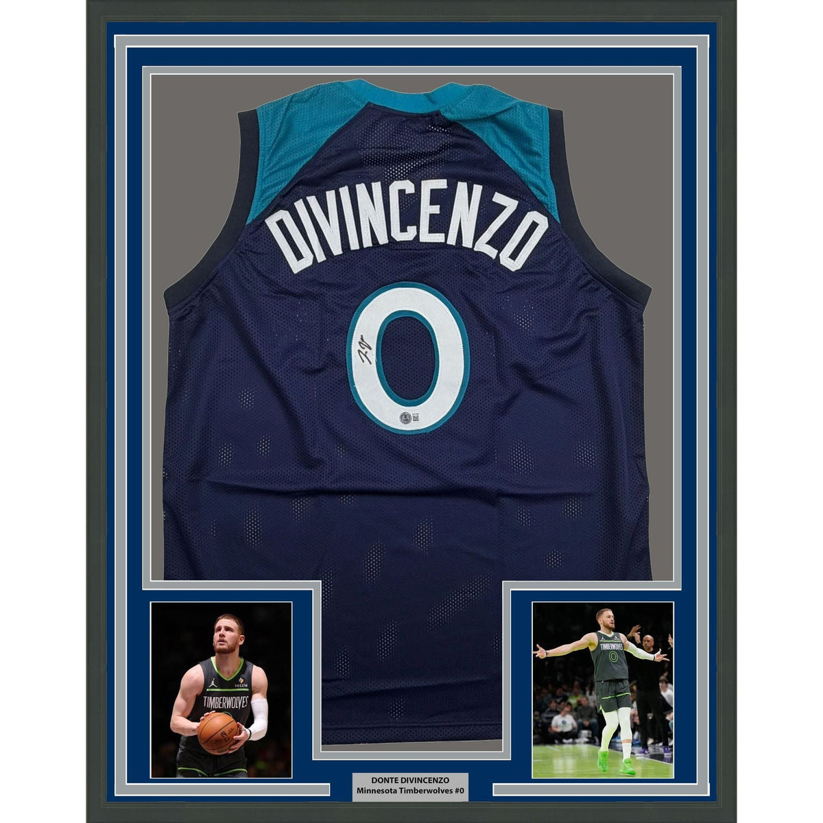 Framed Autographed/Signed Donte Divincenzo 35x39 Minnesota Blue Basketball Jersey Beckett BAS COA
