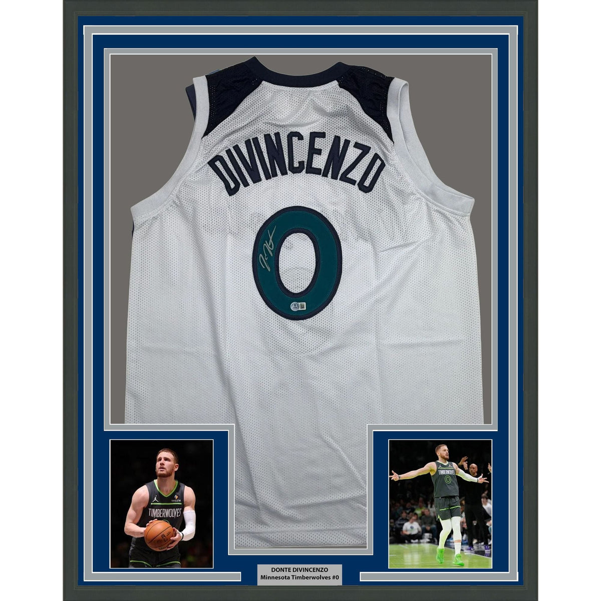 Framed Autographed/Signed Donte Divincenzo 35x39 Minnesota White Basketball Jersey Beckett BAS COA