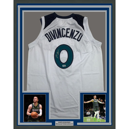 Framed Autographed/Signed Donte Divincenzo 35x39 Minnesota White Basketball Jersey Beckett BAS COA
