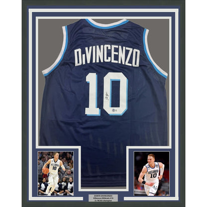Framed Autographed/Signed Donte DiVincenzo 35x39 Villanova Blue College Basketball Jersey Beckett BAS COA