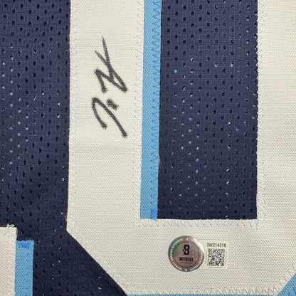 Framed Autographed/Signed Donte DiVincenzo 35x39 Villanova Blue College Basketball Jersey Beckett BAS COA