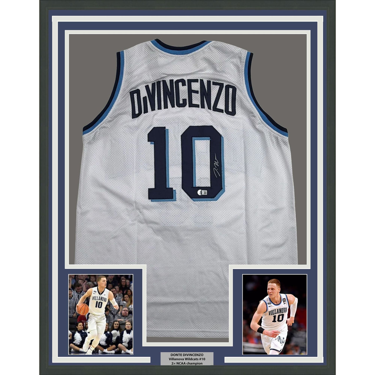 Framed Autographed/Signed Donte DiVincenzo 35x39 Villanova White College Basketball Jersey Beckett BAS COA