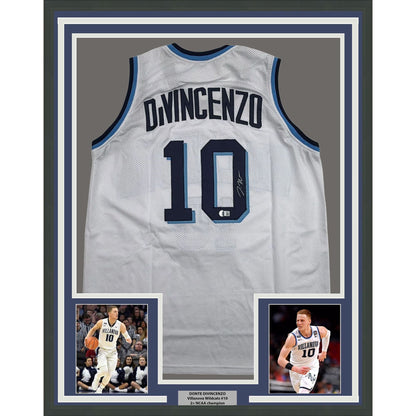 Framed Autographed/Signed Donte DiVincenzo 35x39 Villanova White College Basketball Jersey Beckett BAS COA