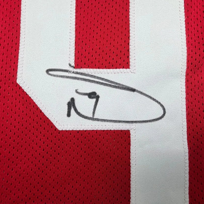 Framed Autographed/Signed Donte Whitner 35x39 Ohio State Red College Football Jersey Beckett BAS COA