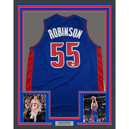 Framed Autographed/Signed Duncan Robinson 35x39 Detroit Blue Basketball Jersey Beckett BAS COA
