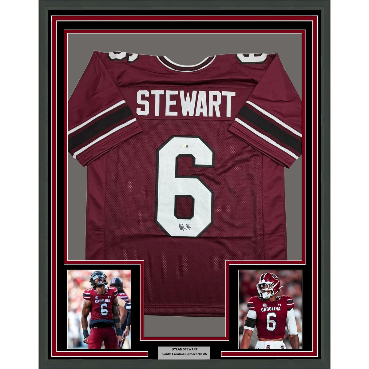 Framed Autographed/Signed Dylan Stewart 35x39 South Carolina Maroon College Football Jersey JSA COA