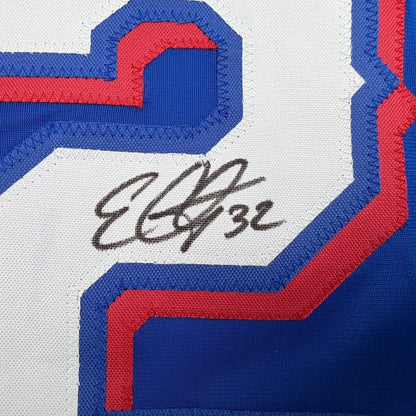 Framed Autographed/Signed Evan Carter 35x39 Texas Blue Baseball Jersey Beckett BAS COA