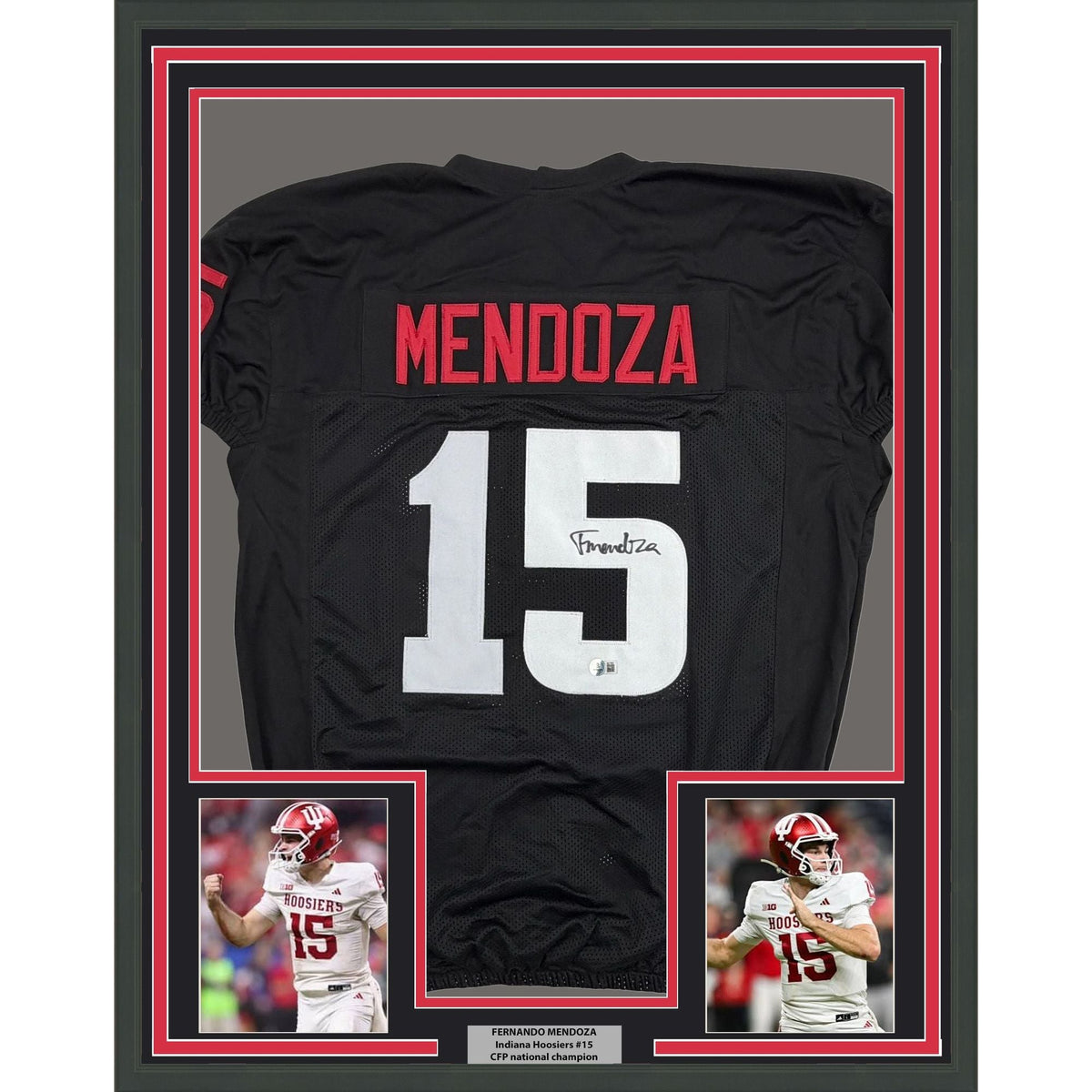 Framed Autographed/Signed Fernando Mendoza 35x39 Indiana Black College Football Jersey Beckett BAS COA