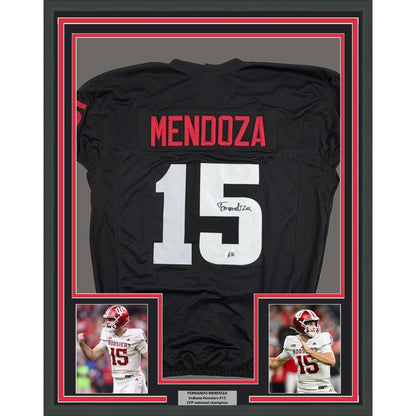 Framed Autographed/Signed Fernando Mendoza 35x39 Indiana Black College Football Jersey Beckett BAS COA
