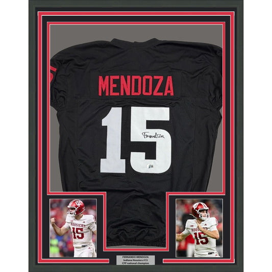 Framed Autographed/Signed Fernando Mendoza 35x39 Indiana Black College Football Jersey Beckett BAS COA
