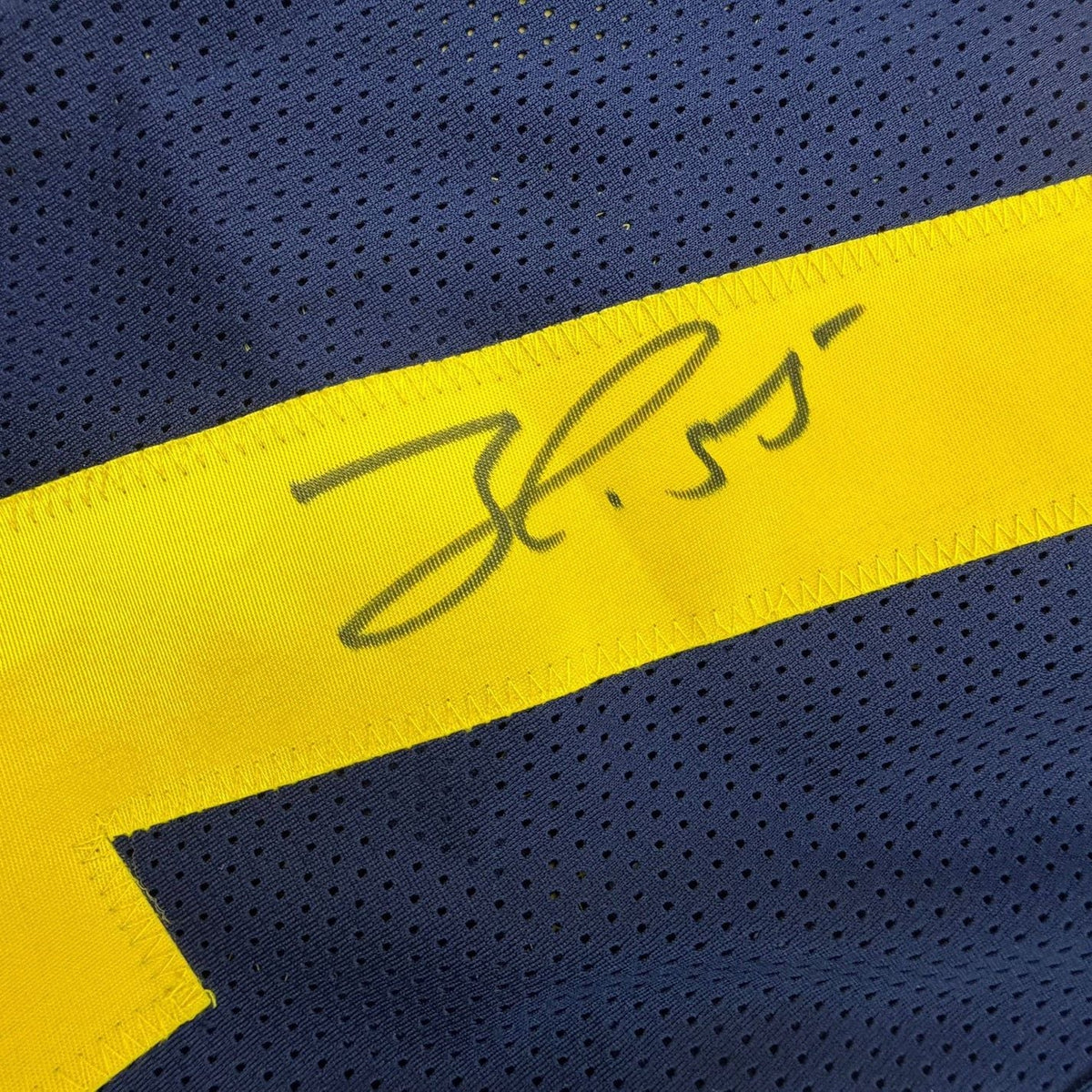 Framed Autographed/Signed Frank Clark 35x39 Michigan Blue College Football Jersey JSA COA