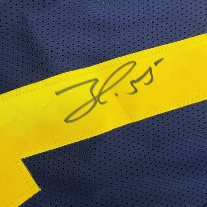 Framed Autographed/Signed Frank Clark 35x39 Michigan Blue College Football Jersey JSA COA
