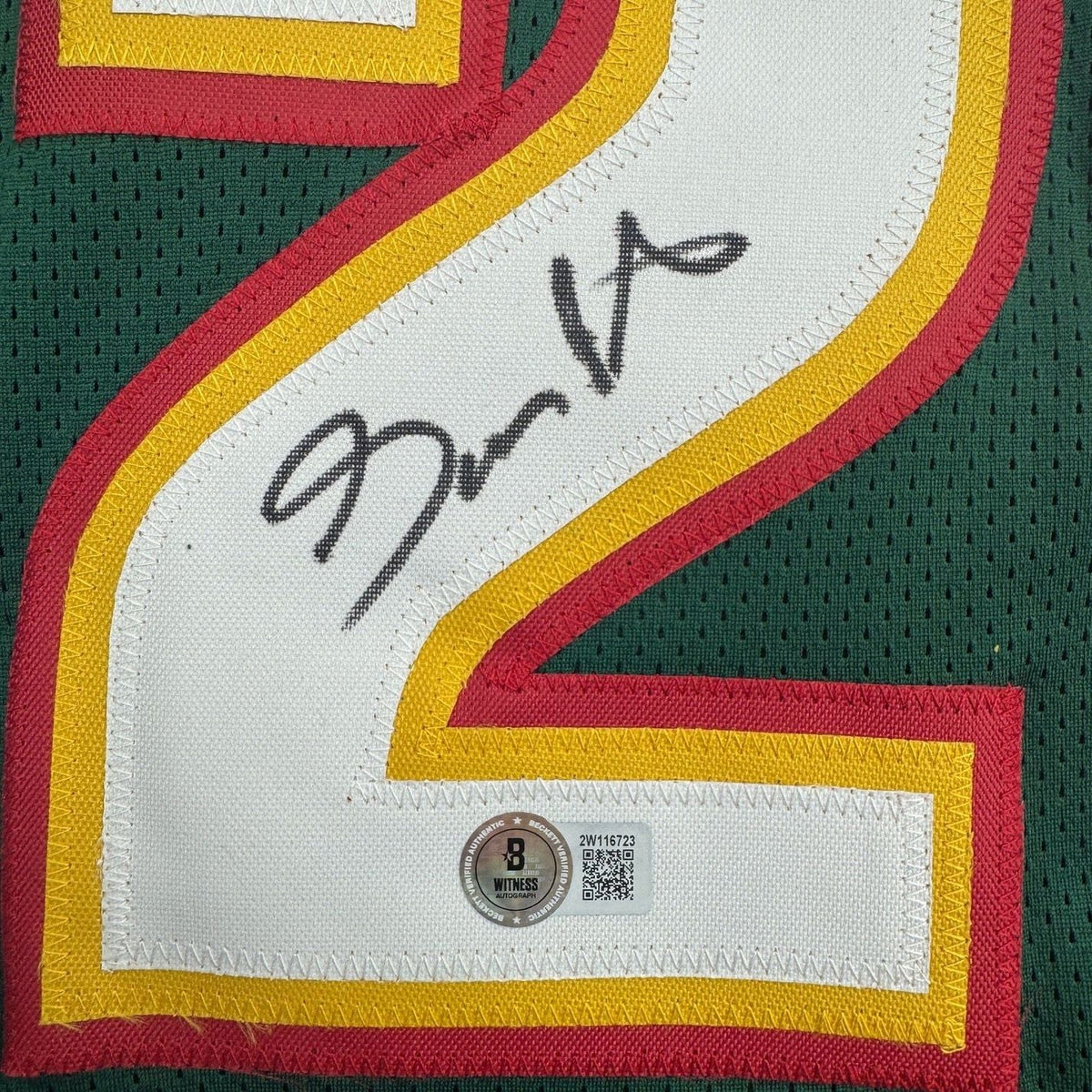 Framed Autographed/Signed Gary Payton 35x39 Seattle Green Basketball Jersey Beckett BAS COA