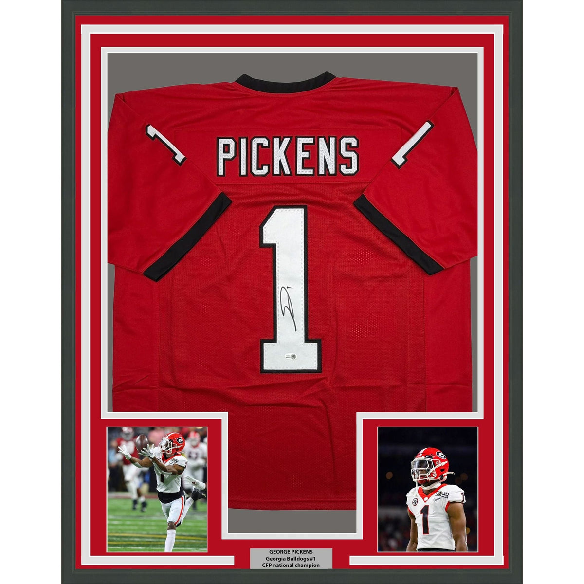 Framed Autographed/Signed George Pickens 35x39 Georgia Red College Football Jersey JSA COA