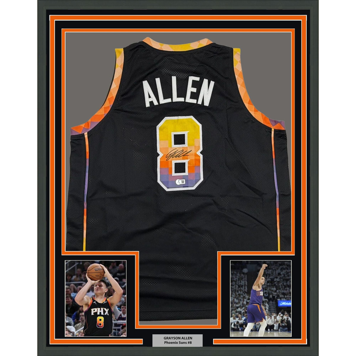 Framed Autographed/Signed Grayson Allen 35x39 Phoenix Black Basketball Jersey Beckett BAS COA