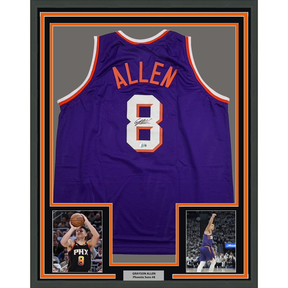 Framed Autographed/Signed Grayson Allen 35x39 Phoenix Purple Basketball Jersey Beckett BAS COA