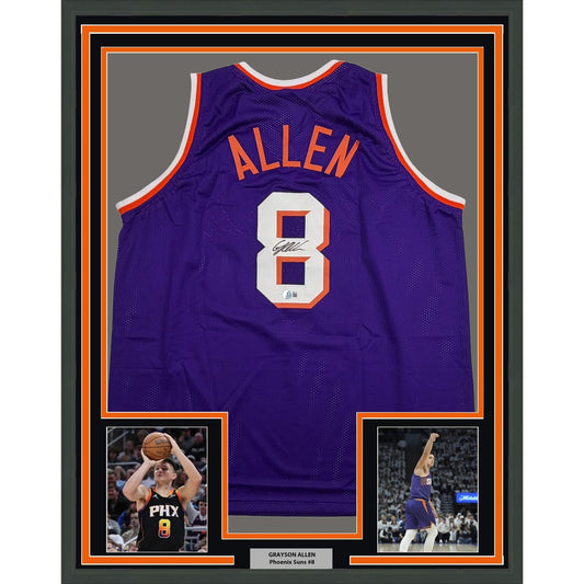 Framed Autographed/Signed Grayson Allen 35x39 Phoenix Purple Basketball Jersey Beckett BAS COA