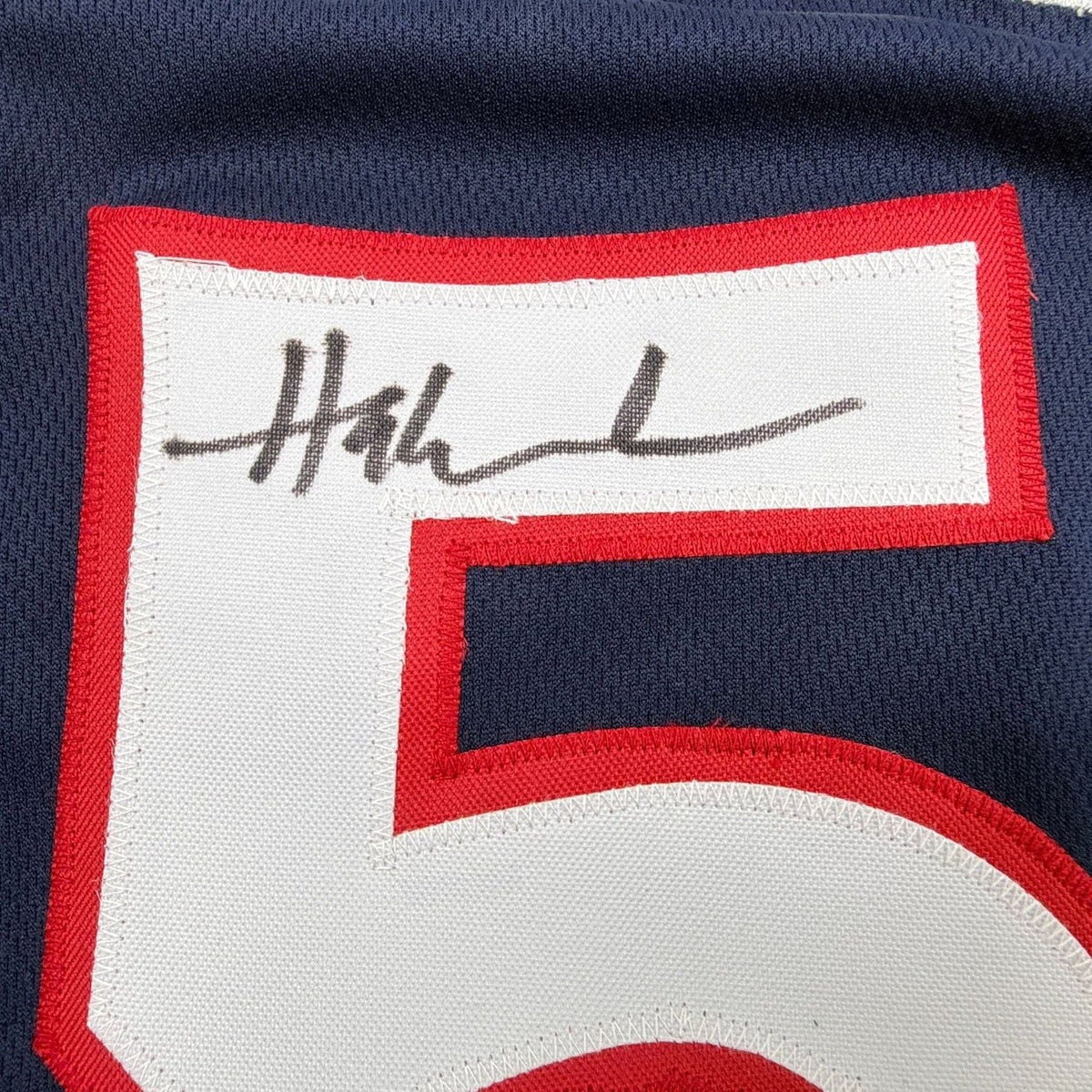 Framed Autographed/Signed Hakeem Olajuwon 35x39 United States USA Olympics Blue Basketball Jersey JSA COA