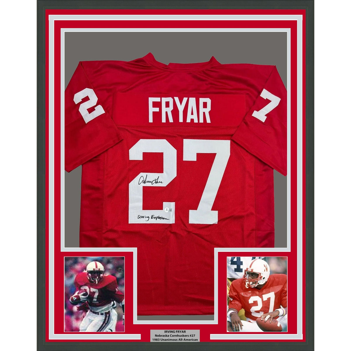 Framed Autographed/Signed Irving Fryar 35x39 Nebraska Red College Football Jersey Beckett BAS COA