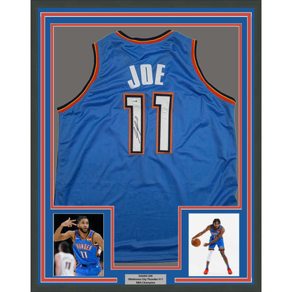 Framed Autographed/Signed Isaiah Joe 35x39 Oklahoma City OKC Blue Basketball Jersey JSA COA