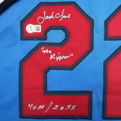 Framed Autographed/Signed Jack Clark 35x39 St. Louis Blue Baseball Jersey Beckett BAS COA
