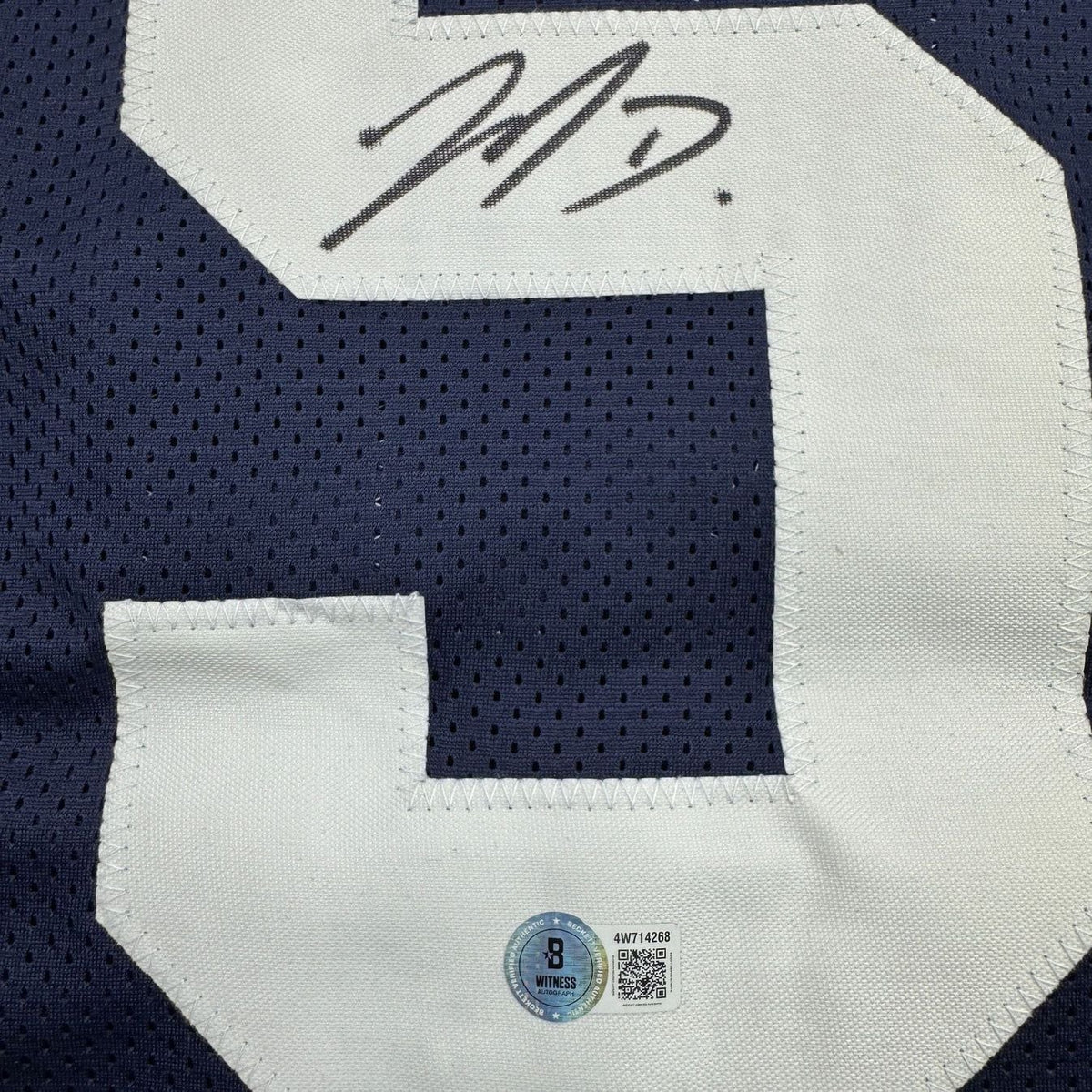 Framed Autographed/Signed Jahan Dotson 35x39 Penn State Blue College Football Jersey Beckett BAS COA