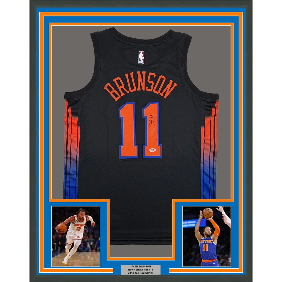 Framed Autographed/Signed Jalen Brunson 35x39 New York NY Knicks Black Authentic Basketball Jersey PSA/DNA COA