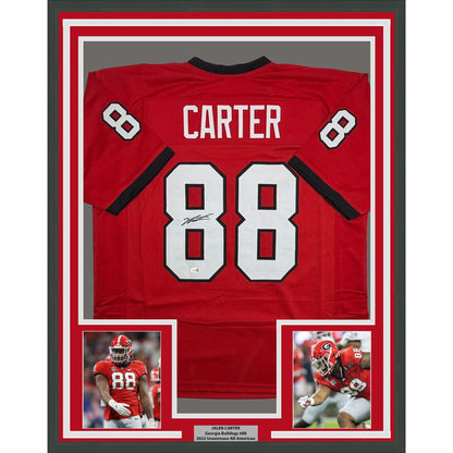Framed Autographed/Signed Jalen Carter 35x39 Georgia Red College Football Jersey JSA COA