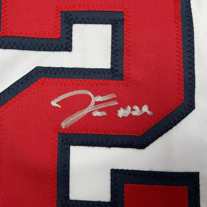 Framed Autographed/Signed James Wood 35x39 Washington White Baseball Jersey Beckett BAS COA