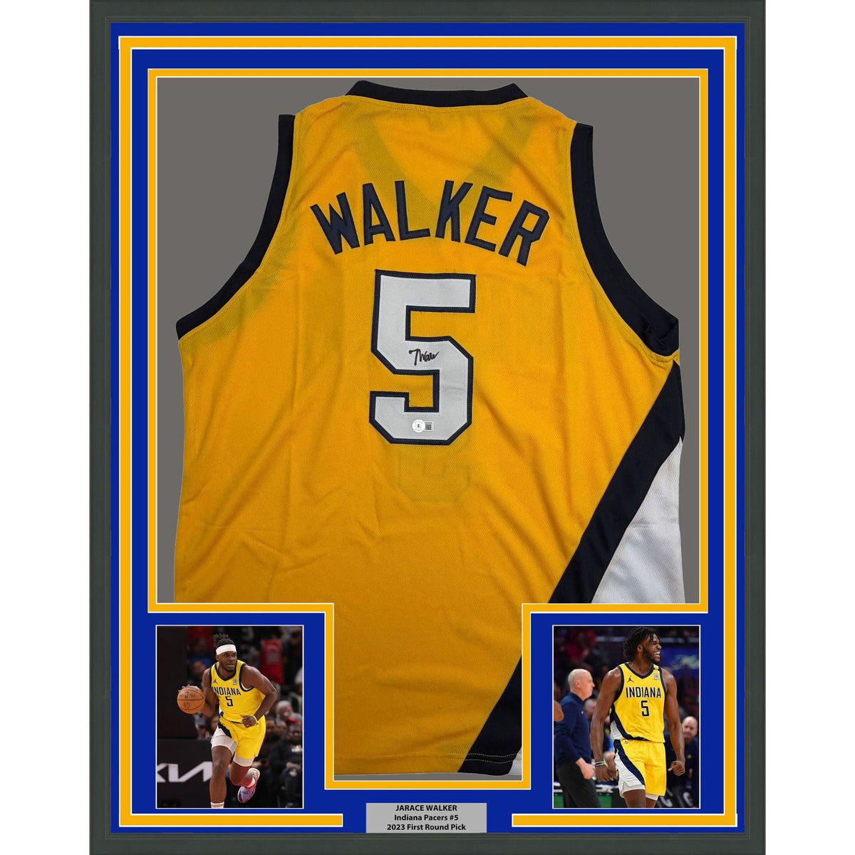 Framed Autographed/Signed Jarace Walker 35x39 Indiana Yellow Basketball Jersey Beckett BAS COA