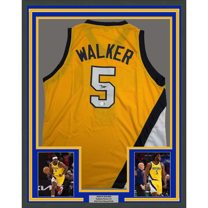 Framed Autographed/Signed Jarace Walker 35x39 Indiana Yellow Basketball Jersey Beckett BAS COA