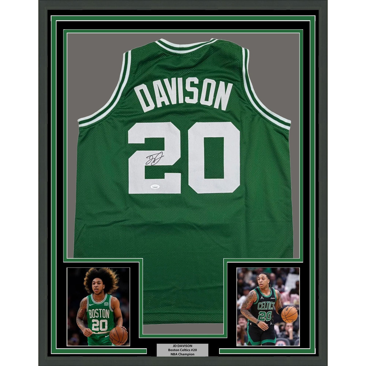 Framed Autographed/Signed JD Davison 35x39 Boston Green Basketball Jersey JSA COA