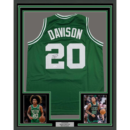 Framed Autographed/Signed JD Davison 35x39 Boston Green Basketball Jersey JSA COA