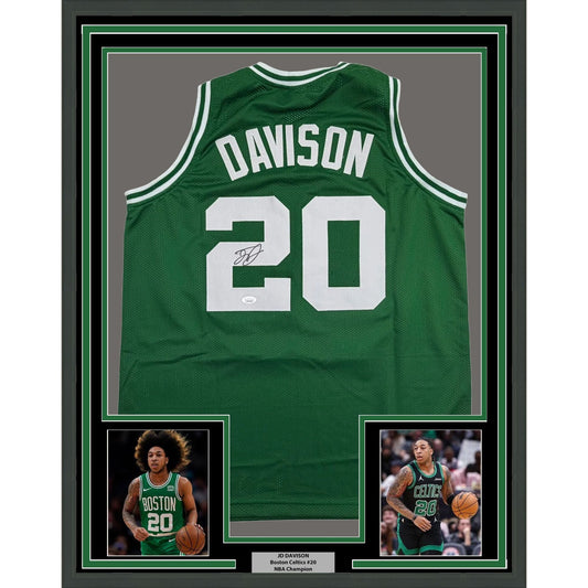 Framed Autographed/Signed JD Davison 35x39 Boston Green Basketball Jersey JSA COA