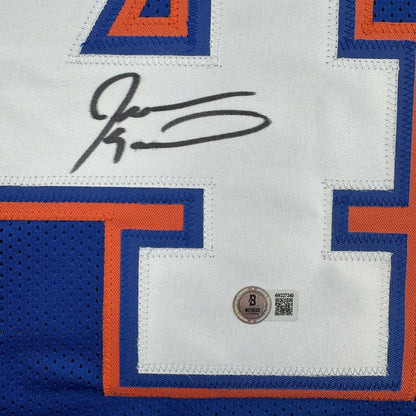 Framed Autographed/Signed Javon Kearse 35x39 Florida Blue College Football Jersey Beckett BAS COA