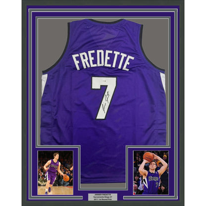 Framed Autographed/Signed Jimmer Fredette 35x39 Sacramento Purple Basketball Jersey JSA COA