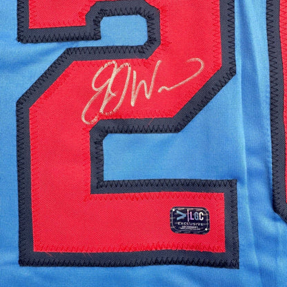 Framed Autographed/Signed J.J. JJ Wetherholt 35x39 St. Louis Blue Baseball Jersey LCG Prova COA