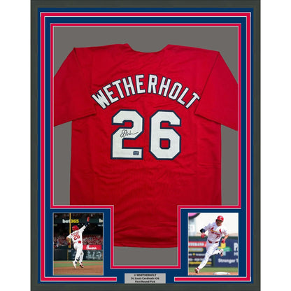 Framed Autographed/Signed J.J. JJ Wetherholt 35x39 St. Louis Red Baseball Jersey LCG Prova COA