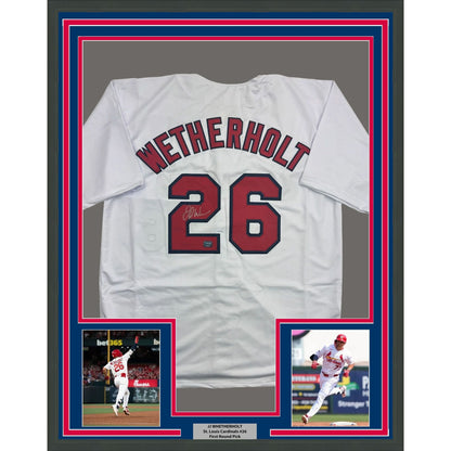 Framed Autographed/Signed J.J. JJ Wetherholt 35x39 St. Louis White Baseball Jersey LCG Prova COA
