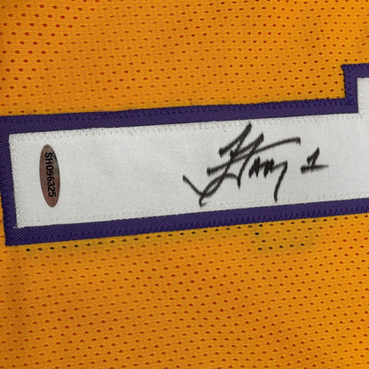 Framed Autographed/Signed Jordan Farmar 35x39 Los Angeles Yellow Basketball Jersey Upper Deck UDA COA